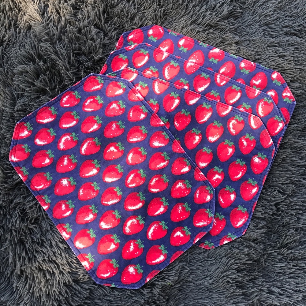 Vintage Strawberry Quilted Placemats  Set of 4